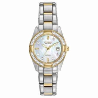 Citizen Women's Eco-Drive Dress Classic Diamond Watch in Two-tone Stainless Steel, Mother of Pearl Dial (EW1824-57D)